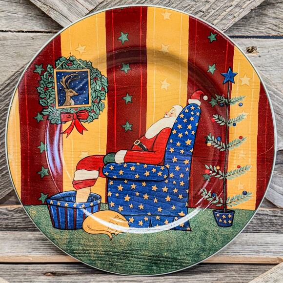 2001 Vintage Warren Kimble Christmas Plate, Holiday Cheer, Sleeping Santa, 8" - Picture 1 of 6